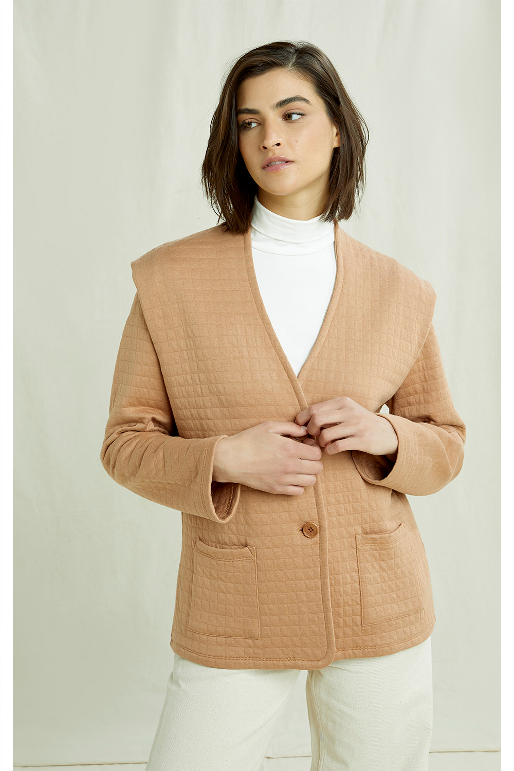 Anita quilted jacket in Camel from People Tree