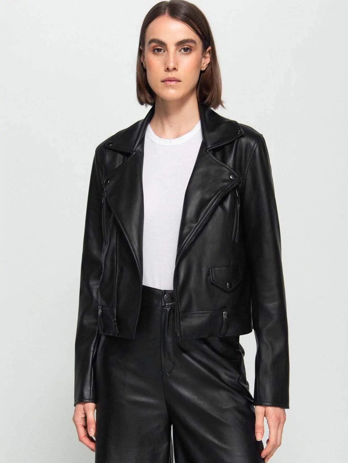 Dauntless Hudson all black vegan leather coat UK